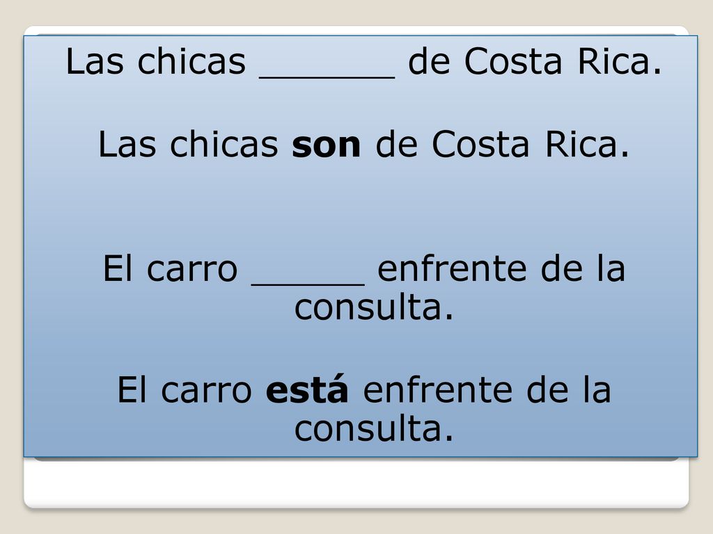 Las chicas ______ de Costa Rica. Las chicas son de Costa Rica