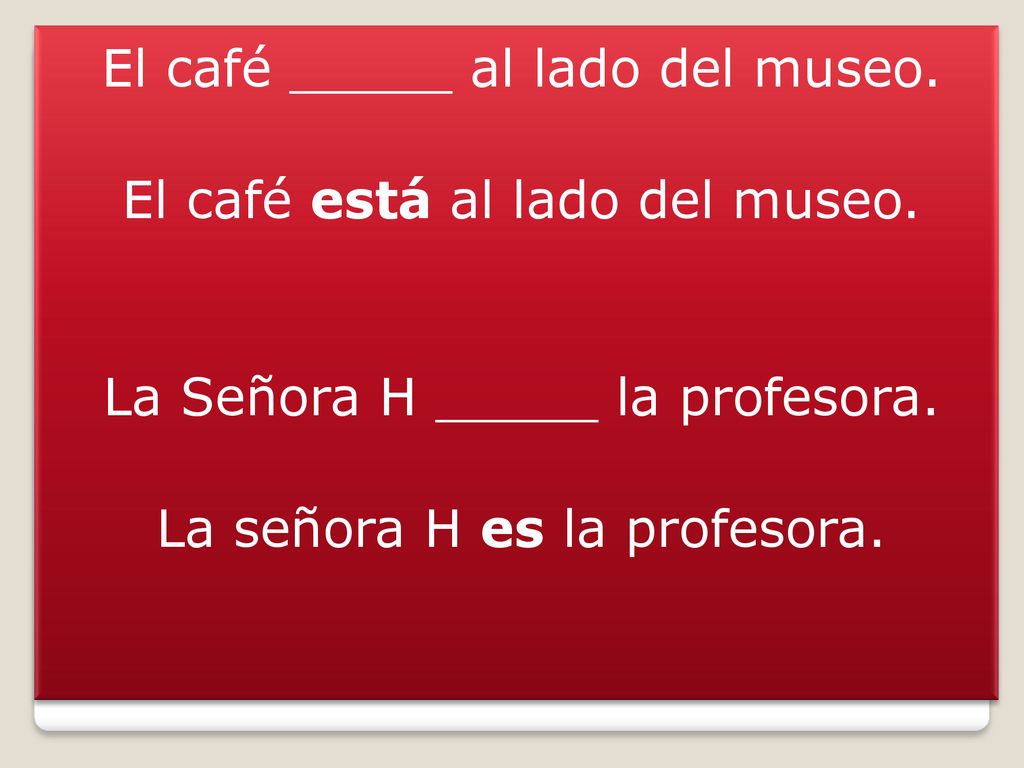 El café _____ al lado del museo. El café está al lado del museo