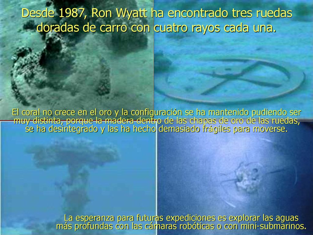 Desde 1987, Ron Wyatt ha encontrado tres ruedas doradas de carro con cuatro rayos cada una.