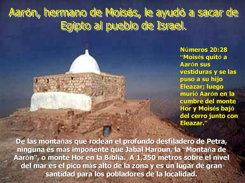 Aarón, hermano de Moisés, le ayudó a sacar de Egipto al pueblo de Israel.