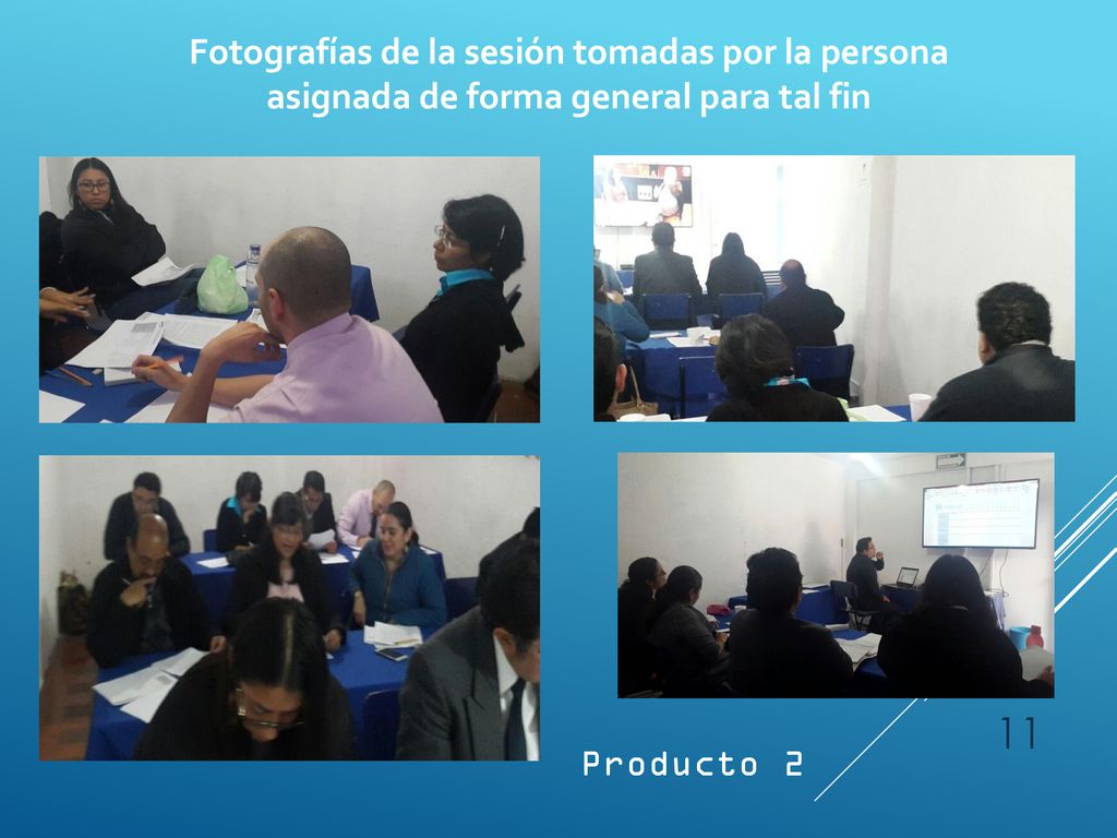 Fotografías de la sesión tomadas por la persona asignada de forma general para tal fin