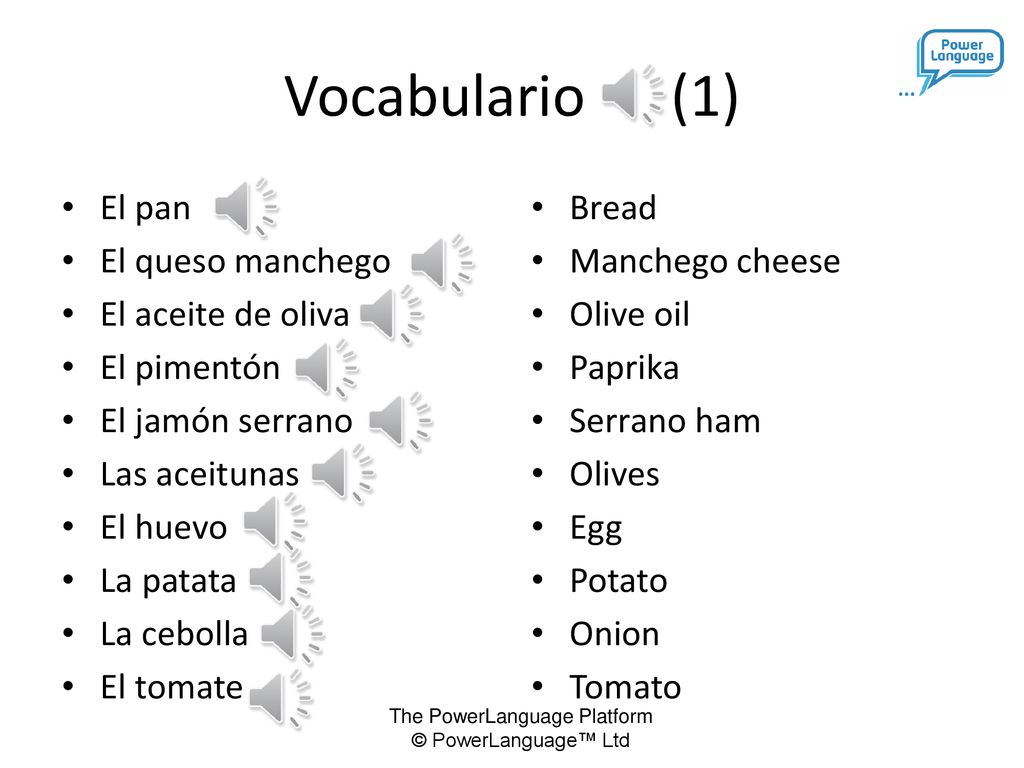 Vocabulario (1) El pan El queso manchego El aceite de oliva