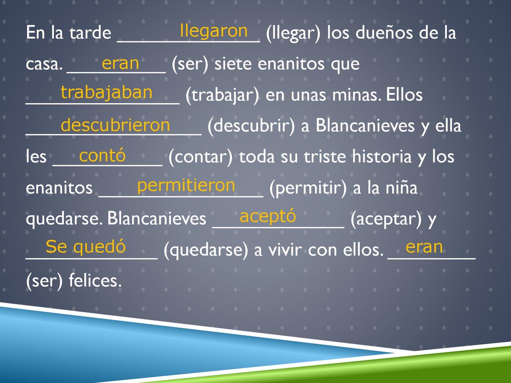 En la tarde _____________ (llegar) los dueños de la casa