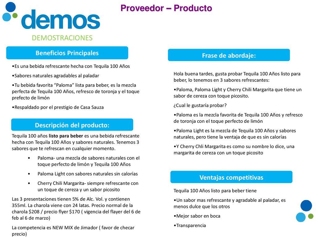 Beneficios Principales Descripción del producto: Ventajas competitivas