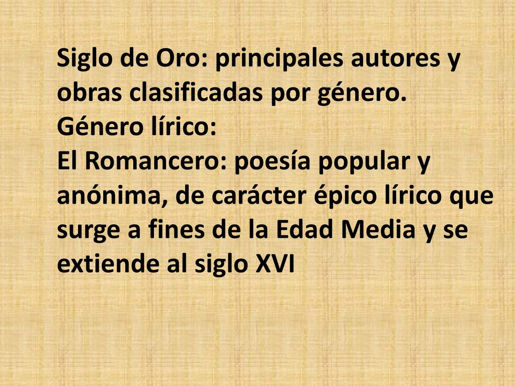 Siglo de Oro: principales autores y obras clasificadas por género