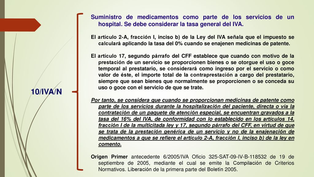 Suministro de medicamentos como parte de los servicios de un hospital