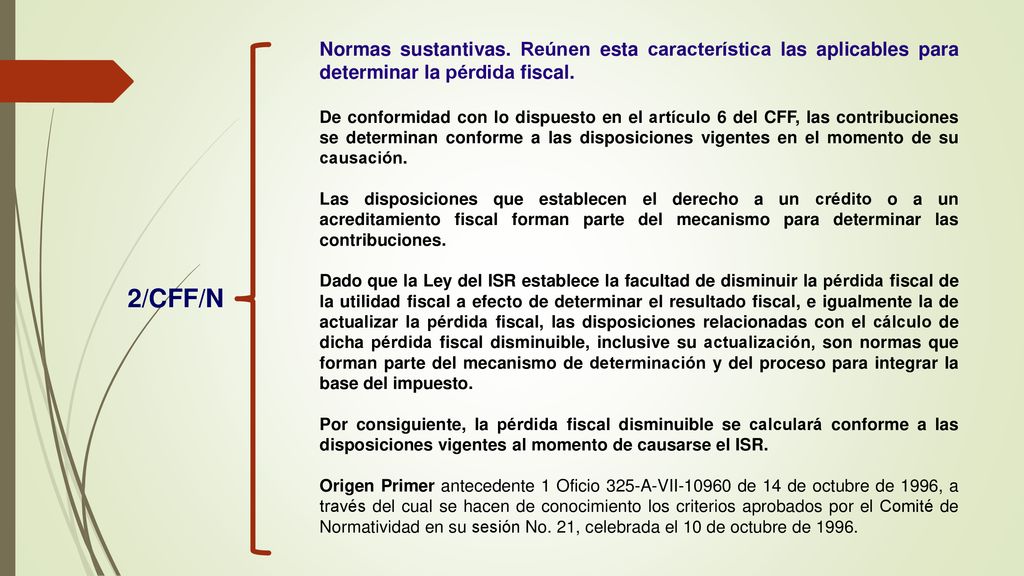 Normas sustantivas. Reúnen esta característica las aplicables para determinar la pérdida fiscal.