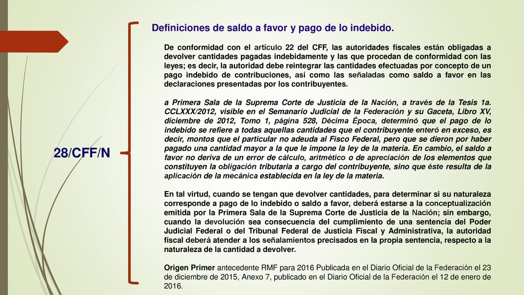 28/CFF/N Definiciones de saldo a favor y pago de lo indebido.