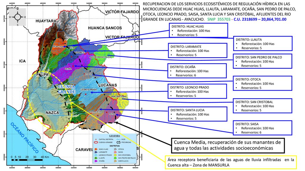 RECUPERACION DE LOS SERVICIOS ECOSISTÉMICOS DE REGULACIÓN HÍDRICA EN LAS MICROCUENCAS DEDE HUAC HUAS, LLAUTA, LARAMATE, OCAÑA, SAN PEDRO DE PALCO, OTOCA, LEONCIO PRADO, SAISA, SANTA LUCIA Y SAN CRISTÓBAL, AFLUENTES DEL RIO GRANDE EN LUCANAS - AYACUCHO. SNIP C.U – 20,864,701.00