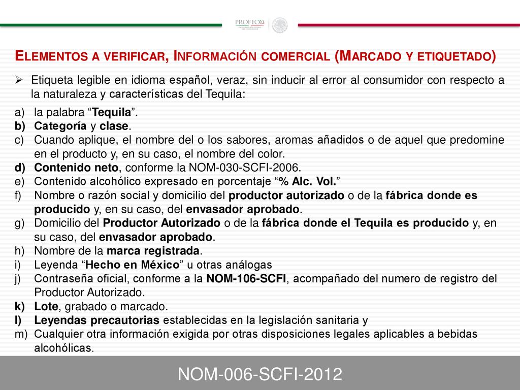 Elementos a verificar, Información comercial (Marcado y etiquetado)