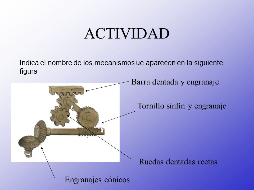ACTIVIDAD Barra dentada y engranaje Tornillo sinfín y engranaje