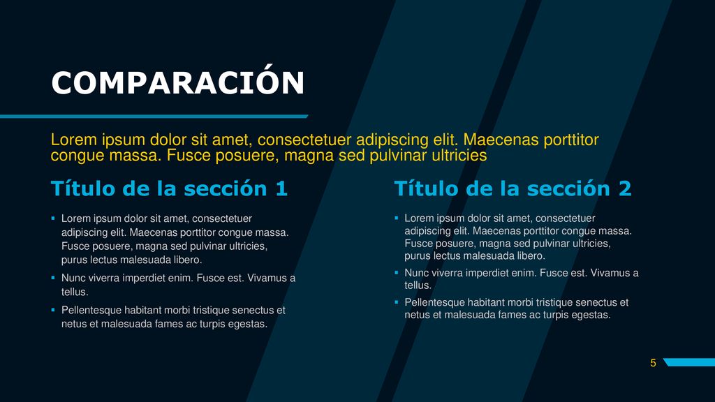 COMPARACIÓN Título de la sección 1 Título de la sección 2