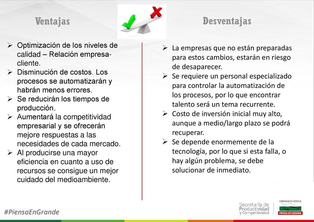 Ventajas Desventajas. Optimización de los niveles de calidad – Relación empresa-cliente.