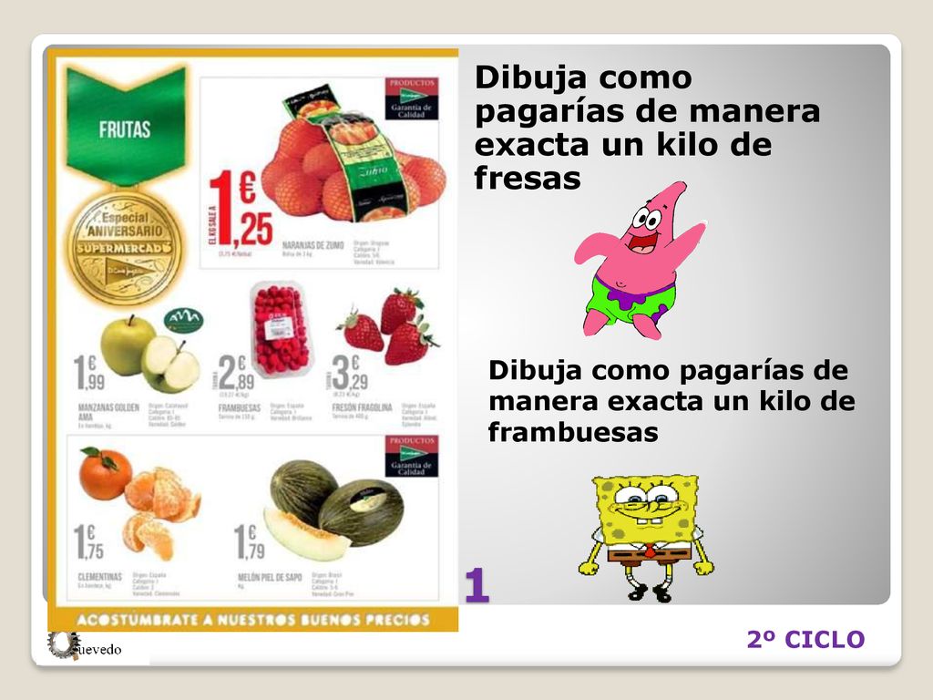 1 Dibuja como pagarías de manera exacta un kilo de fresas