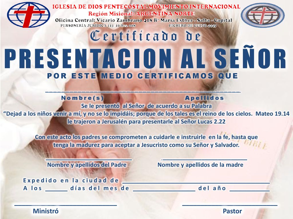 Certificado De Presentacion Al SeÑor Ppt Descargar