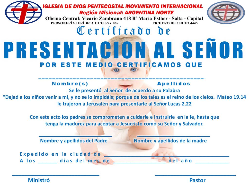 Certificado de PRESENTACION AL SEÑOR - ppt descargar