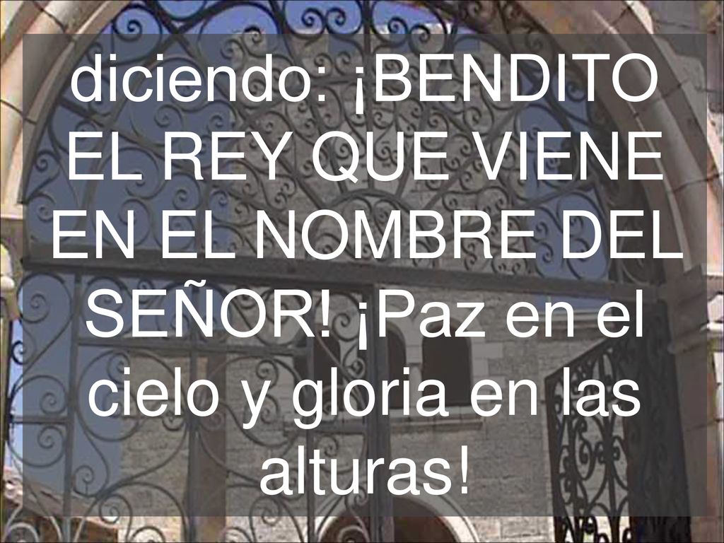 diciendo: ¡BENDITO EL REY QUE VIENE EN EL NOMBRE DEL SEÑOR