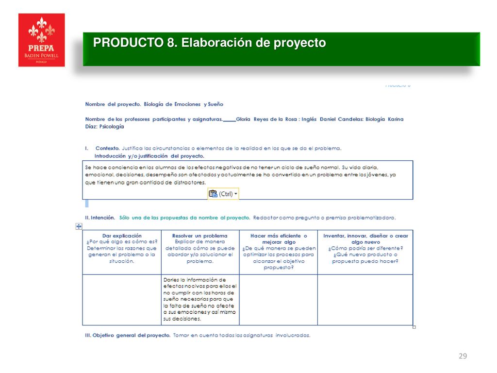 PRODUCTO 8. Elaboración de proyecto