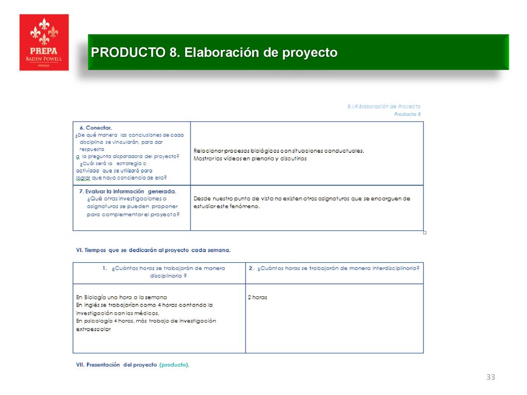 PRODUCTO 8. Elaboración de proyecto
