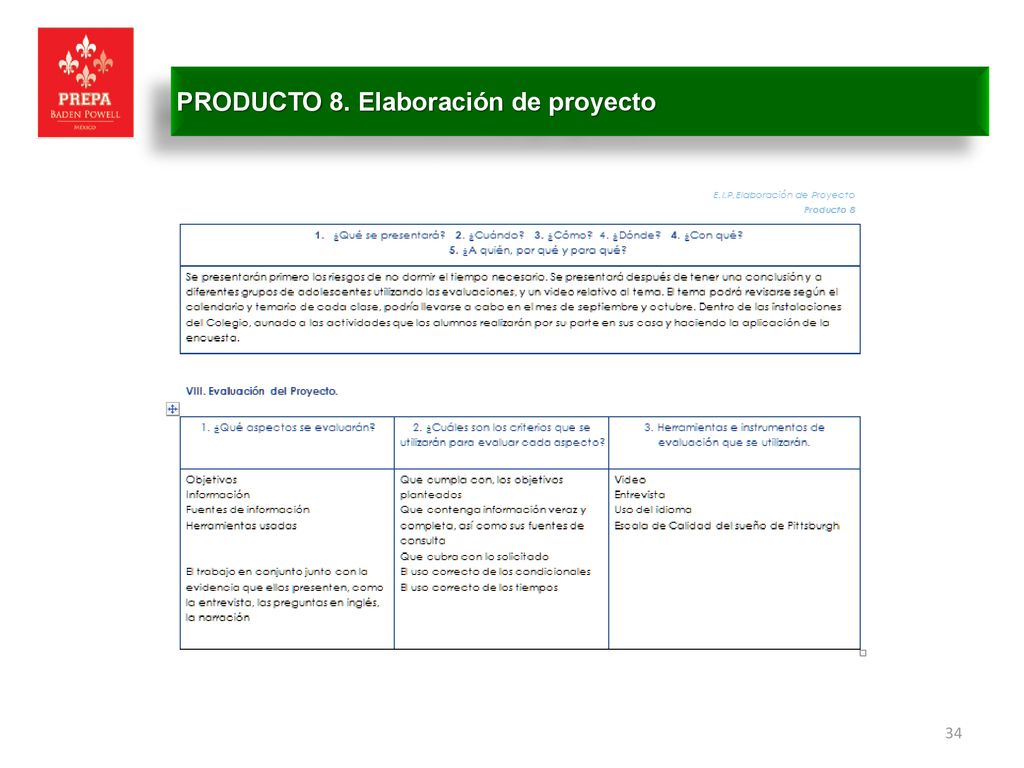PRODUCTO 8. Elaboración de proyecto