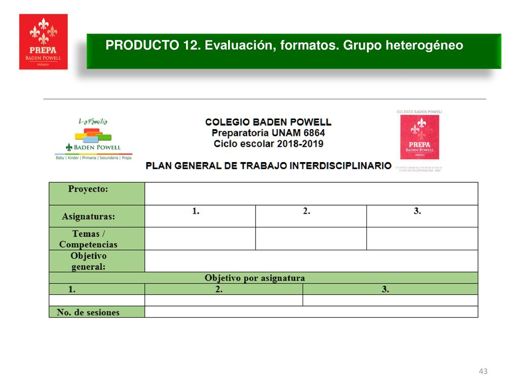 PRODUCTO 12. Evaluación, formatos. Grupo heterogéneo