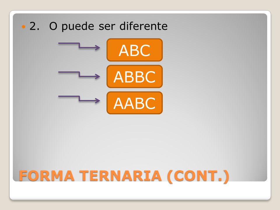 2. O puede ser diferente ABC ABBC AABC FORMA TERNARIA (CONT.)