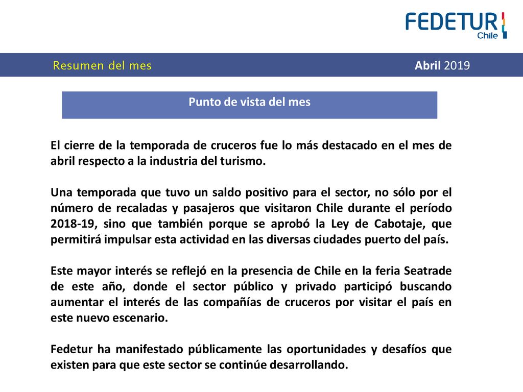 Resumen del mes Abril 2019 Punto de vista del mes.