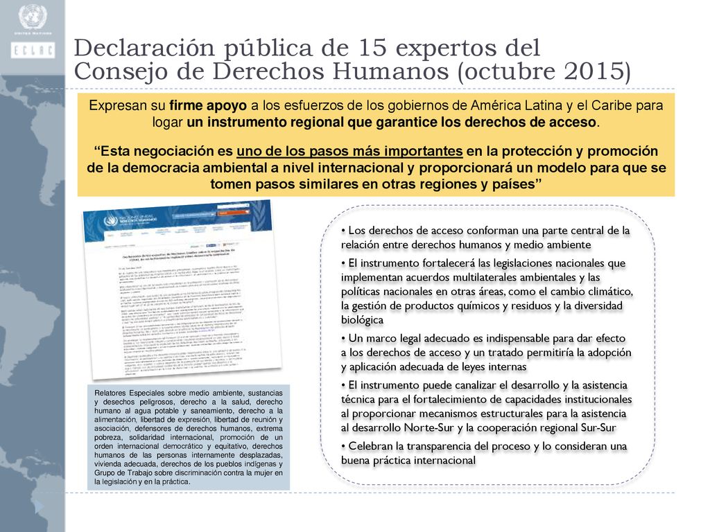 Declaración pública de 15 expertos del Consejo de Derechos Humanos (octubre 2015)