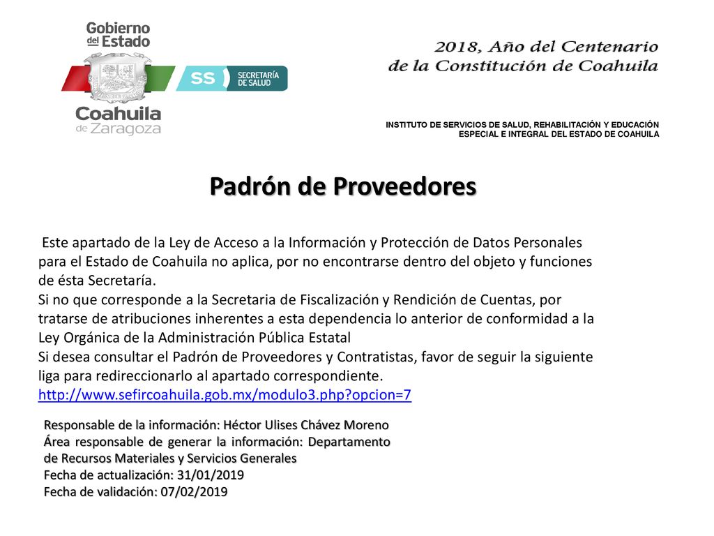 INSTITUTO DE SERVICIOS DE SALUD, REHABILITACIÓN Y EDUCACIÓN ESPECIAL E INTEGRAL DEL ESTADO DE COAHUILA