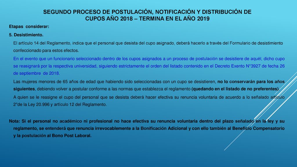 Segundo Proceso de Postulación, Notificación y Distribución de Cupos Año 2018 – TERMINA EN EL AÑO 2019