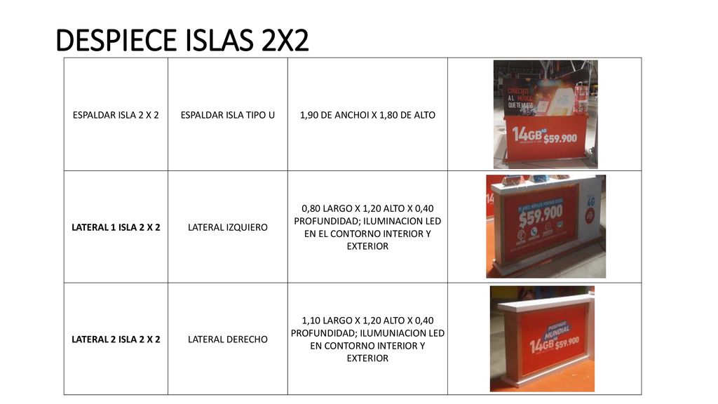 DESPIECE ISLAS 2X2 ESPALDAR ISLA 2 X 2 ESPALDAR ISLA TIPO U