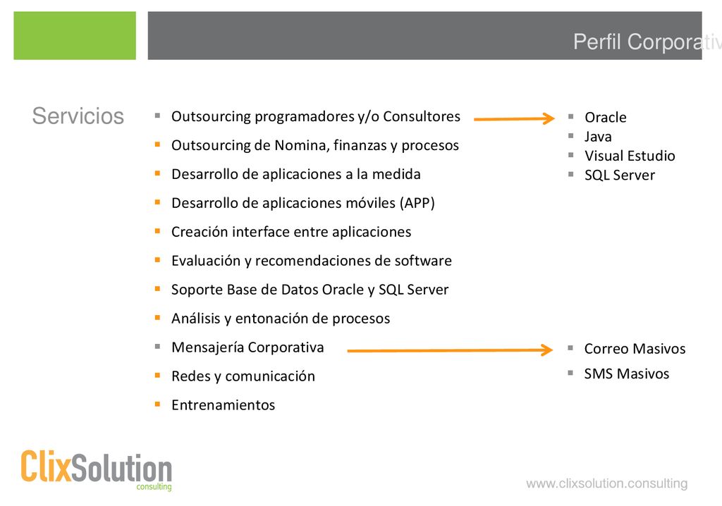 Servicios Perfil Corporativo Outsourcing programadores y/o Consultores