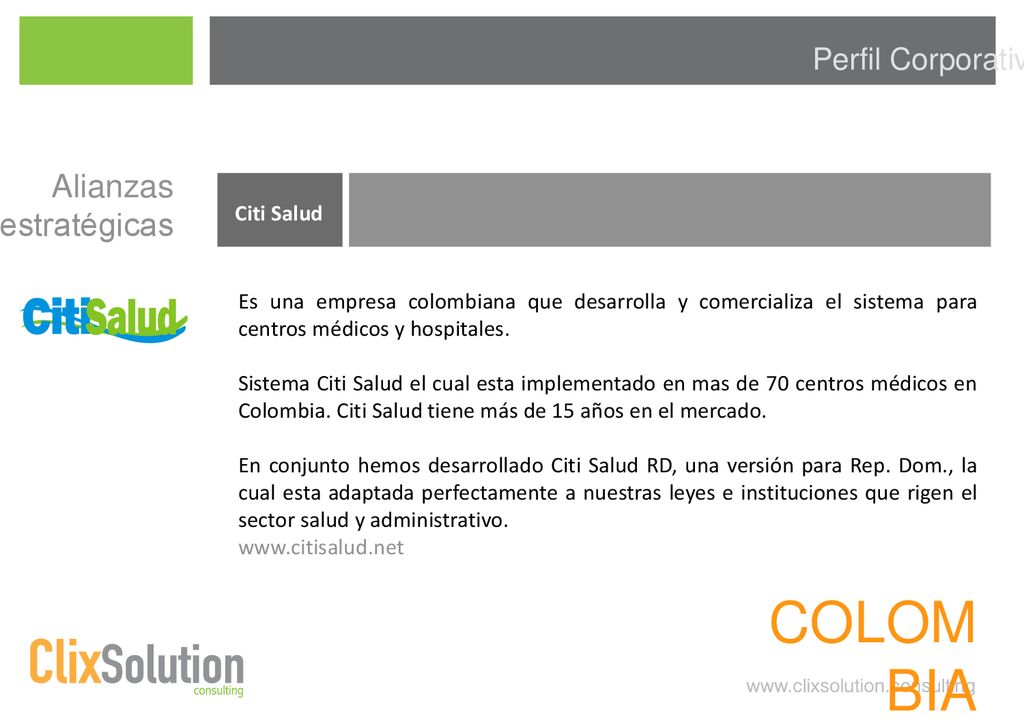 COLOMBIA Alianzas estratégicas Perfil Corporativo Ali3000 Venezuela