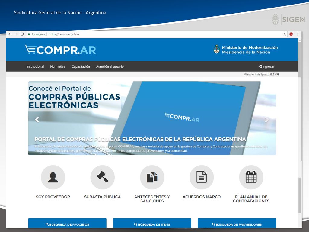 Nuestro actual sistema de control del sector público nacional, diseñado por la Ley de Administración Financiera y de los Sistemas de Control del Sector Público Nacional, Ley , ha creado como órgano de control interno del Poder Ejecutivo Nacional a la Sindicatura General de la Nación, SIGEN (artículos 96 y 100) , órgano normativo, de supervisión y coordinación , y a la Auditoría General de la Nación como órgano rector del Sistema de Control Externo, dependiente del Congreso Nacional.