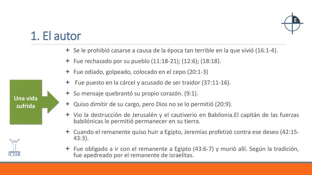1. El autor Se le prohibió casarse a causa de la época tan terrible en la que vivió (16:1-4).