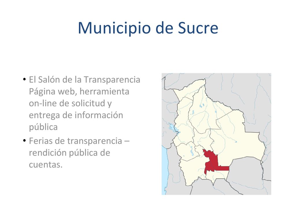 Municipio de Sucre El Salón de la Transparencia Página web, herramienta on-line de solicitud y entrega de información pública.
