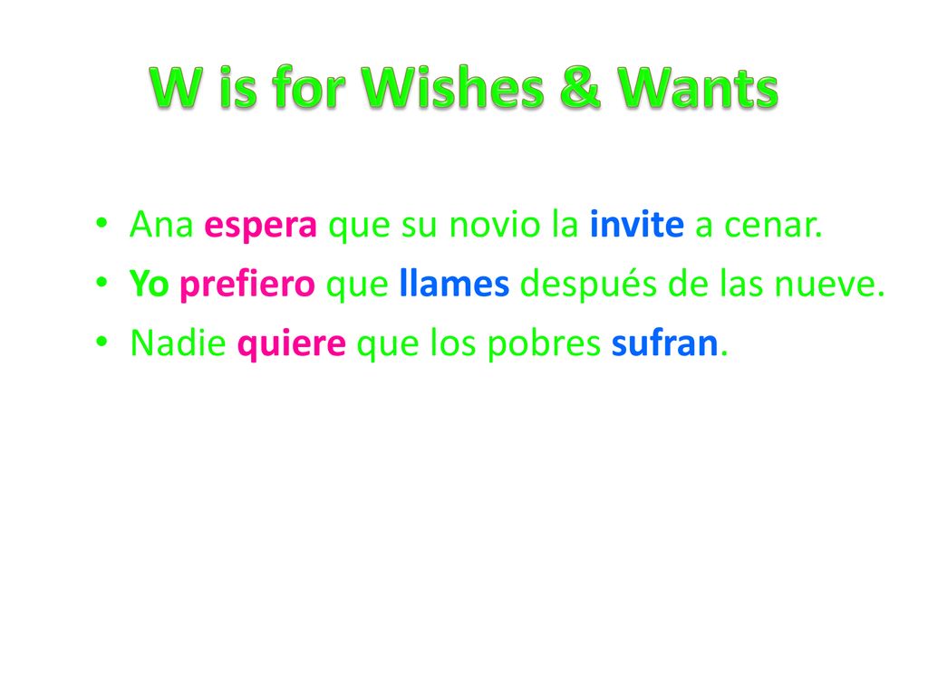 W is for Wishes & Wants Ana espera que su novio la invite a cenar.