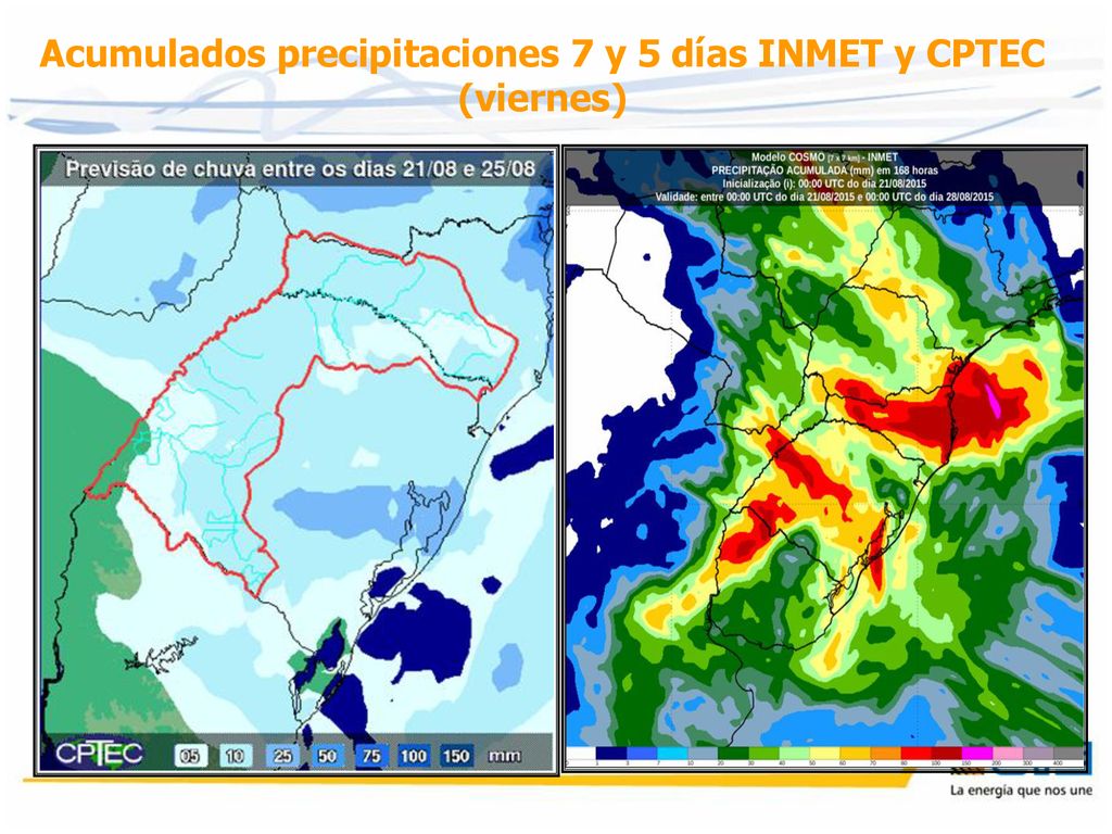 Acumulados precipitaciones 7 y 5 días INMET y CPTEC (viernes)