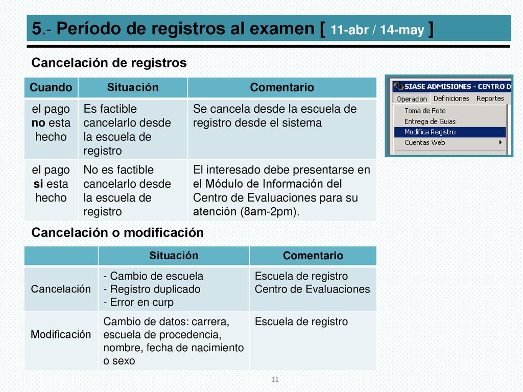5.- Período de registros al examen [ 11-abr / 14-may ]