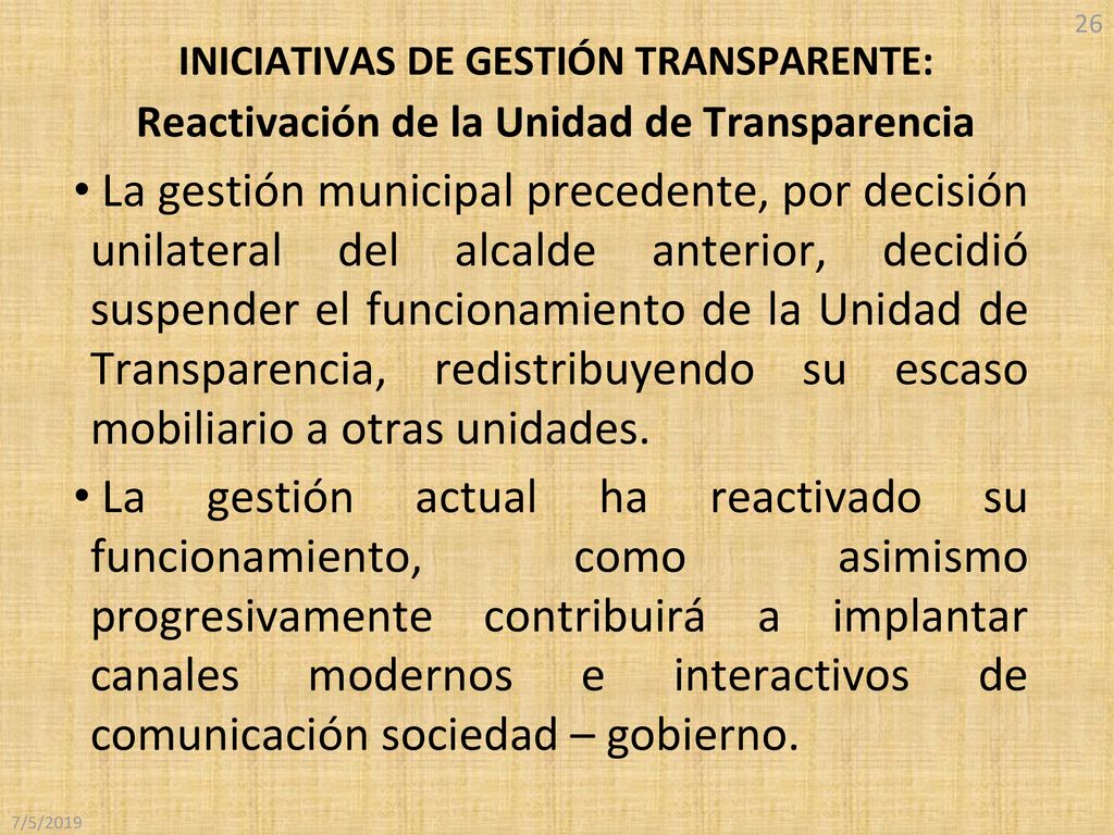 INICIATIVAS DE GESTIÓN TRANSPARENTE: Reactivación de la Unidad de Transparencia