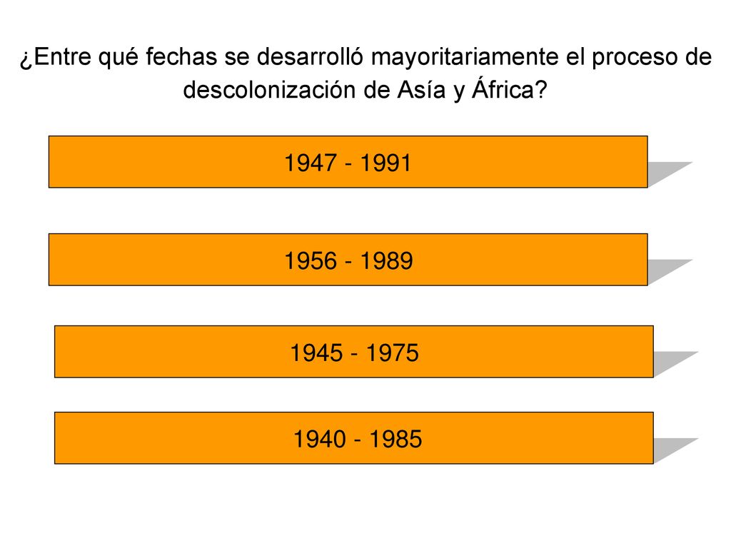 ¿Entre qué fechas se desarrolló mayoritariamente el proceso de descolonización de Asía y África