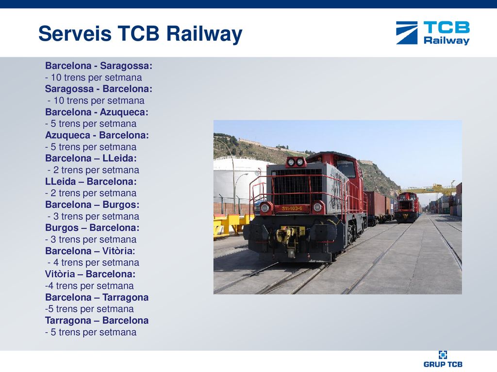 Serveis TCB Railway Barcelona - Saragossa: - 10 trens per setmana