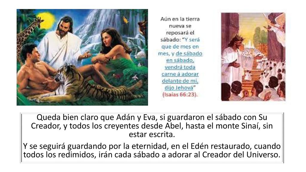 Queda bien claro que Adán y Eva, si guardaron el sábado con Su Creador, y todos los creyentes desde Abel, hasta el monte Sinaí, sin estar escrita.