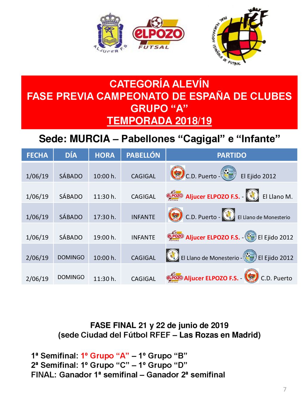FASE PREVIA CAMPEONATO DE ESPAÑA DE CLUBES GRUPO A TEMPORADA 2018/19