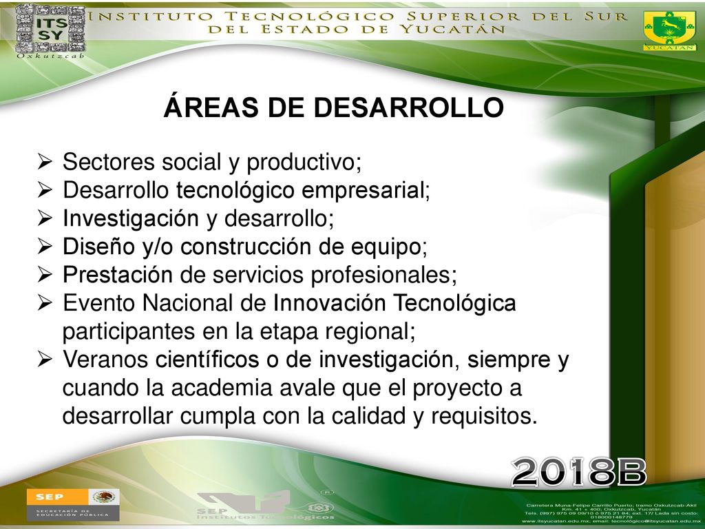 2018B ÁREAS DE DESARROLLO Sectores social y productivo;