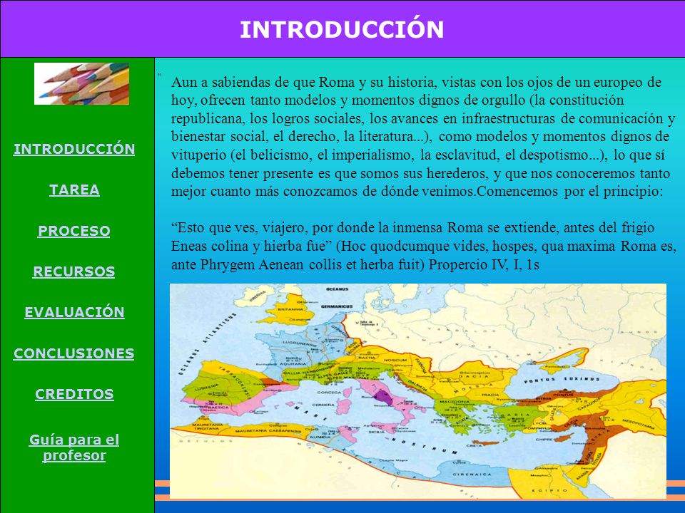 INTRODUCCIÓN TAREA. PROCESO. RECURSOS. EVALUACIÓN. CONCLUSIONES. CREDITOS. Guía para el profesor.