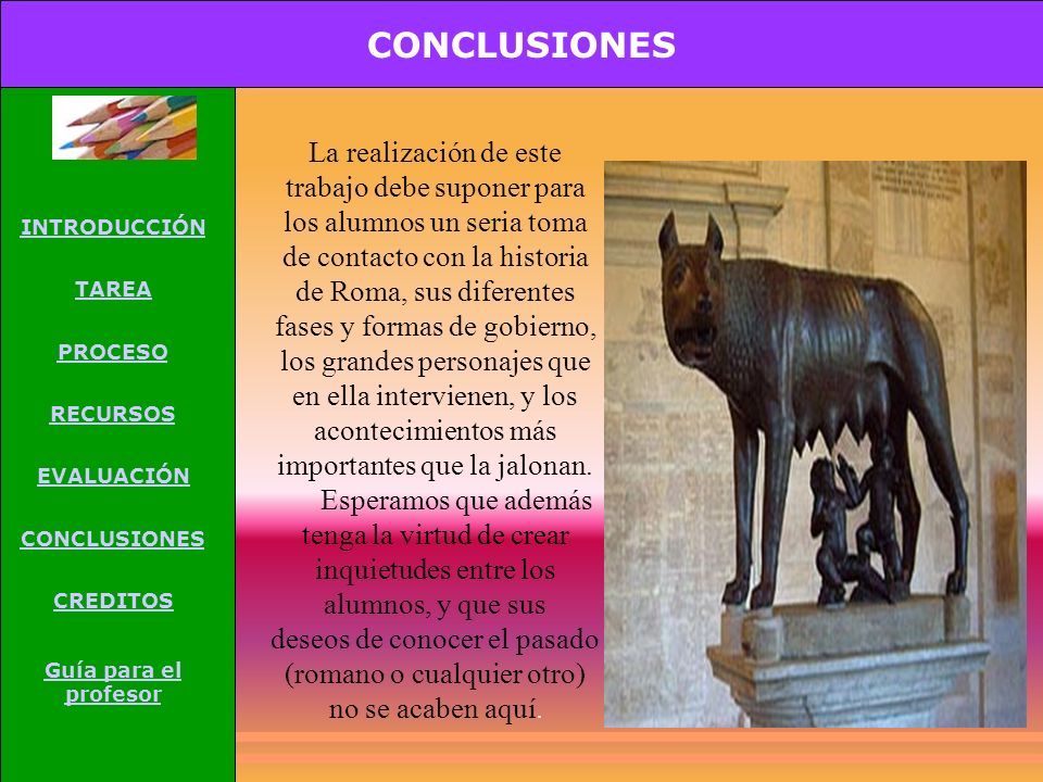CONCLUSIONES INTRODUCCIÓN. TAREA. PROCESO. RECURSOS. EVALUACIÓN. CREDITOS. Guía para el profesor.