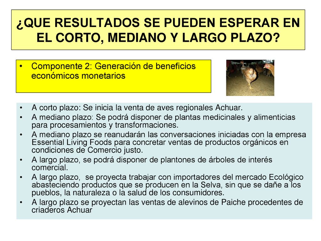 ¿QUE RESULTADOS SE PUEDEN ESPERAR EN EL CORTO, MEDIANO Y LARGO PLAZO