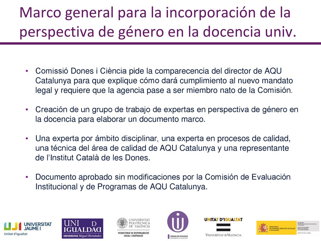 Marco general para la incorporación de la perspectiva de género en la docencia univ.