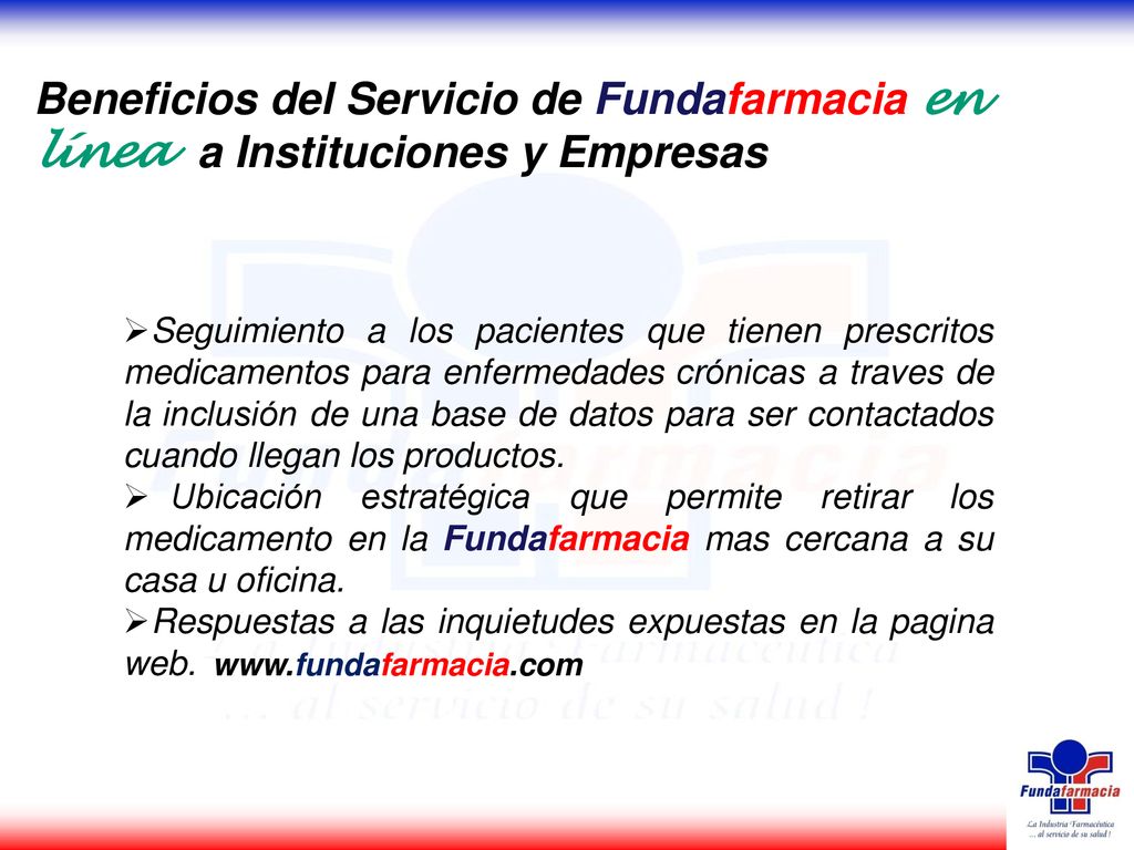 Beneficios del Servicio de Fundafarmacia en línea a Instituciones y Empresas